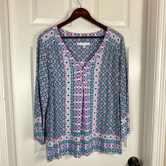 Southern Tide Women Sz XL Blue Purple Blouse Coastal Summer Casual Tunic Top H3 - Picture 3 of 12